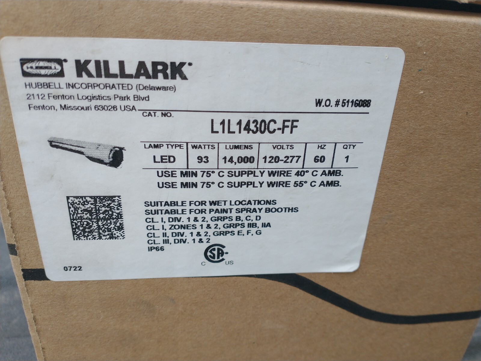 Hubbell Killark L1L1430C-FF LED L1L 14,000 93W Light Fixture for Haz Location