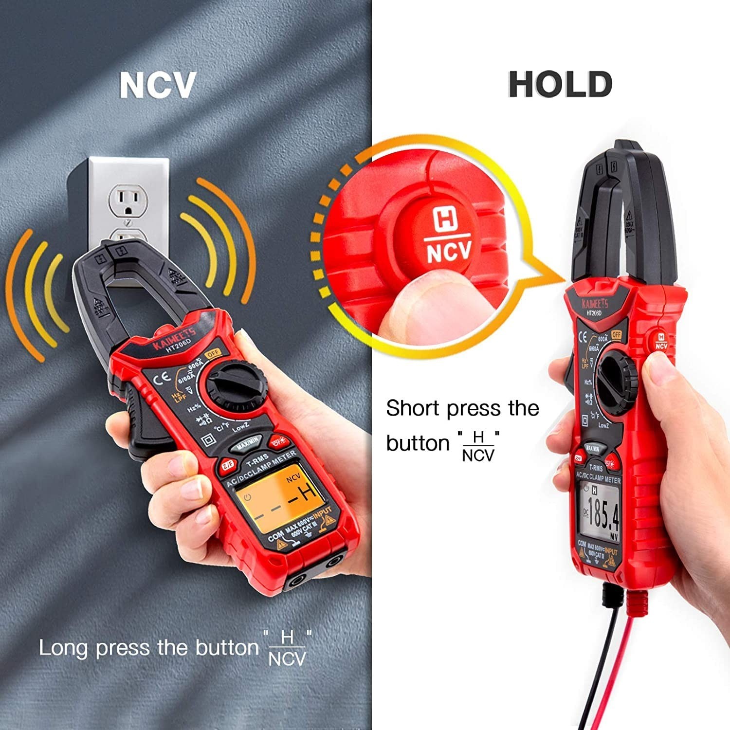 Professional Digital Clamp Meter with Two-Color Backlit LCD and Multi-Functions