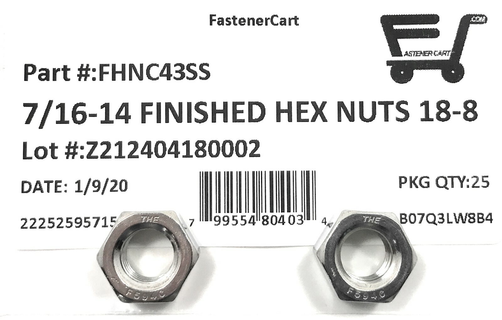 (25) 7/16-14 Finished Hex Nuts Stainless Steel (25 Pieces)