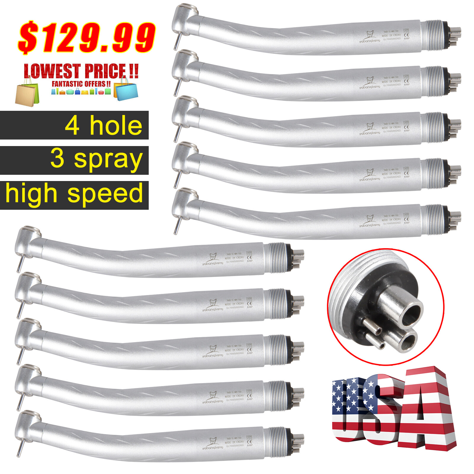 10pcs Dental 3 Spray High Speed Handpiece Turbine NSK Style 4 Hole SALE!!