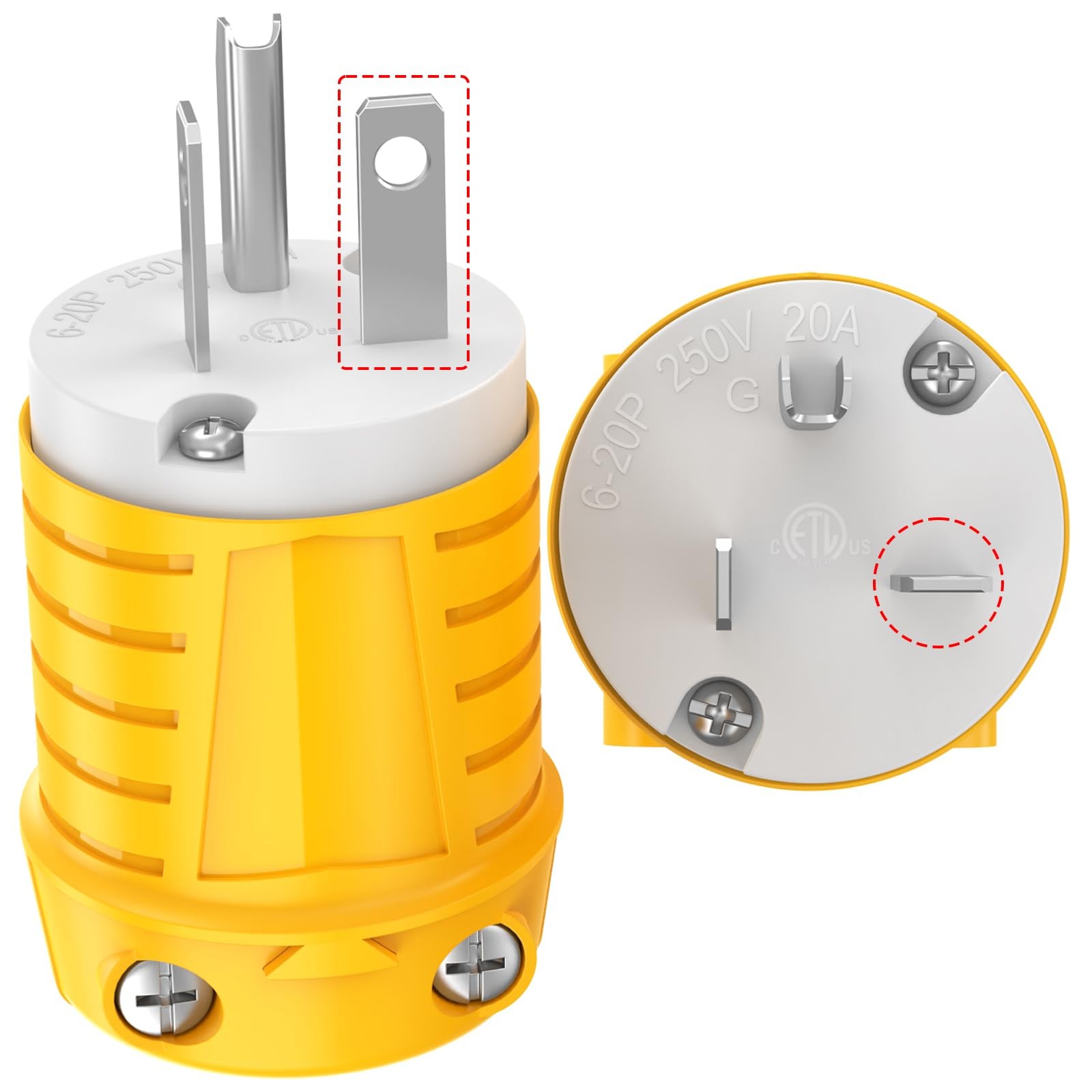 20 Amp 220V Plugs Electrical Male Extension Cord Ends Drop Yellow