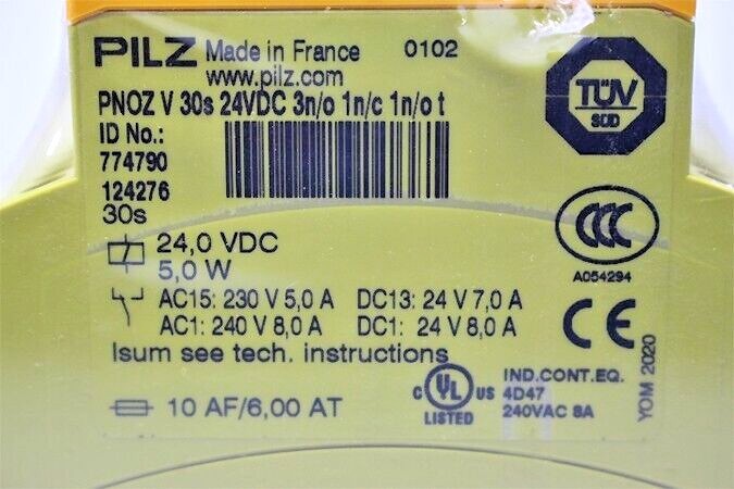 774790 Pilz PNOZ V 30s 24VDC 3n/o 1n/c 1n/o t Safety Relay Pilz 774790