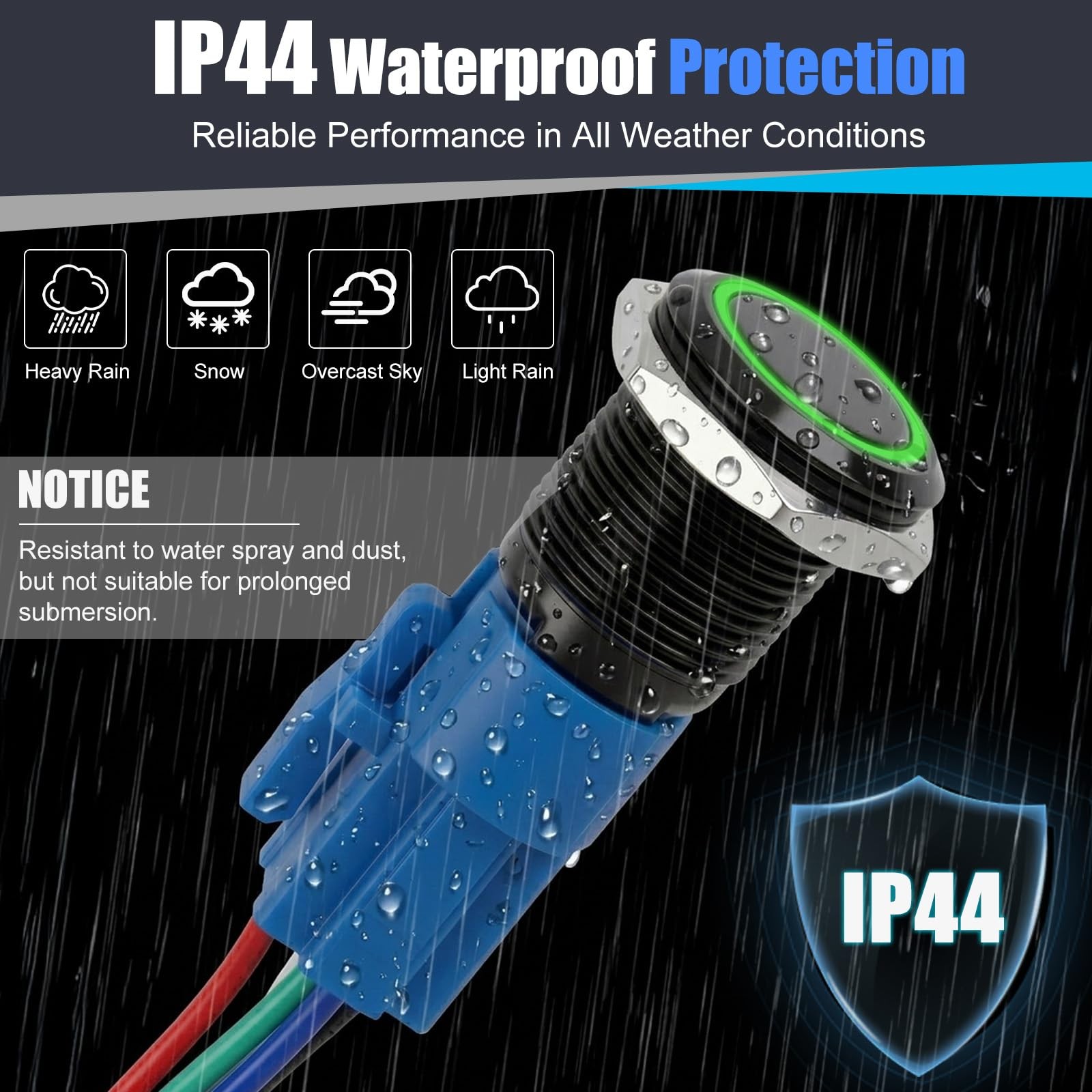 2PCS 16mm Latching On Off Switch 12V DC, Waterproof LED Power Button Green