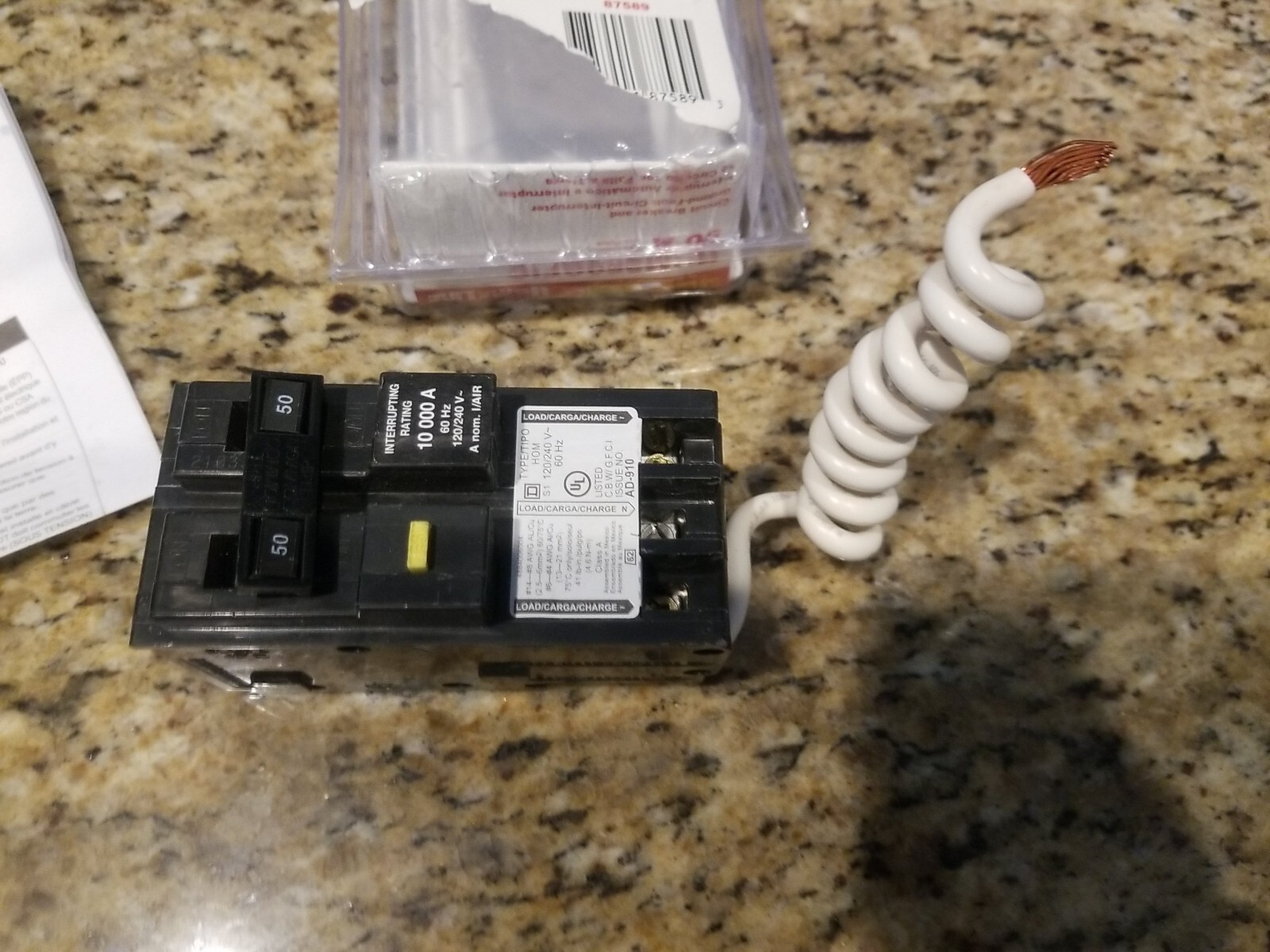 Square D Homeline HOM250GFIC 50A Two Pole Circuit Breaker & GFIC *OPEN-BOX/NEW*
