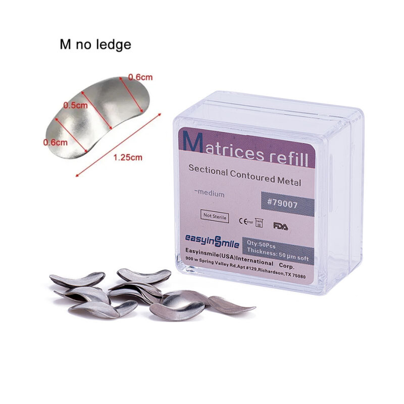 50Pcs Dental Metal Matrices Sectional Contoured Matrix Refill S/M/L EASYINSMILE