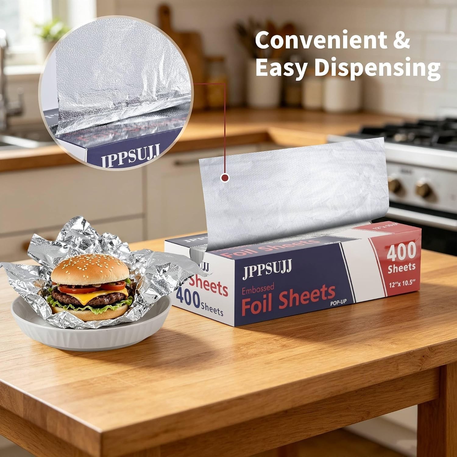 400 Count Aluminum Foil Sheets, Embossed Foil Sheets, 12″ x 10.6″ Heavy-Duty …