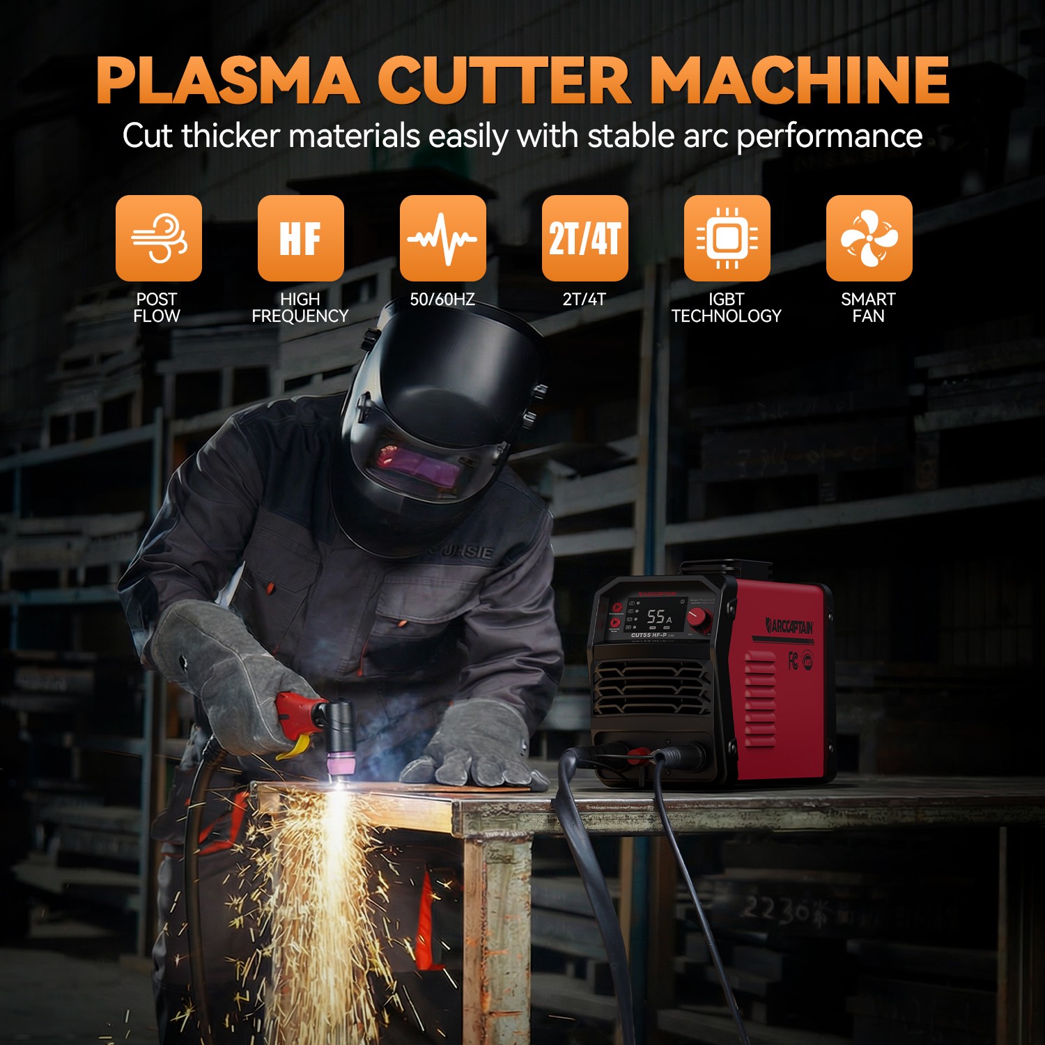 2026 ARCCAPTAIN CUT55 HF-P 55A Plasma Cutter – 110V/220V Dual Voltage IGBT Tech