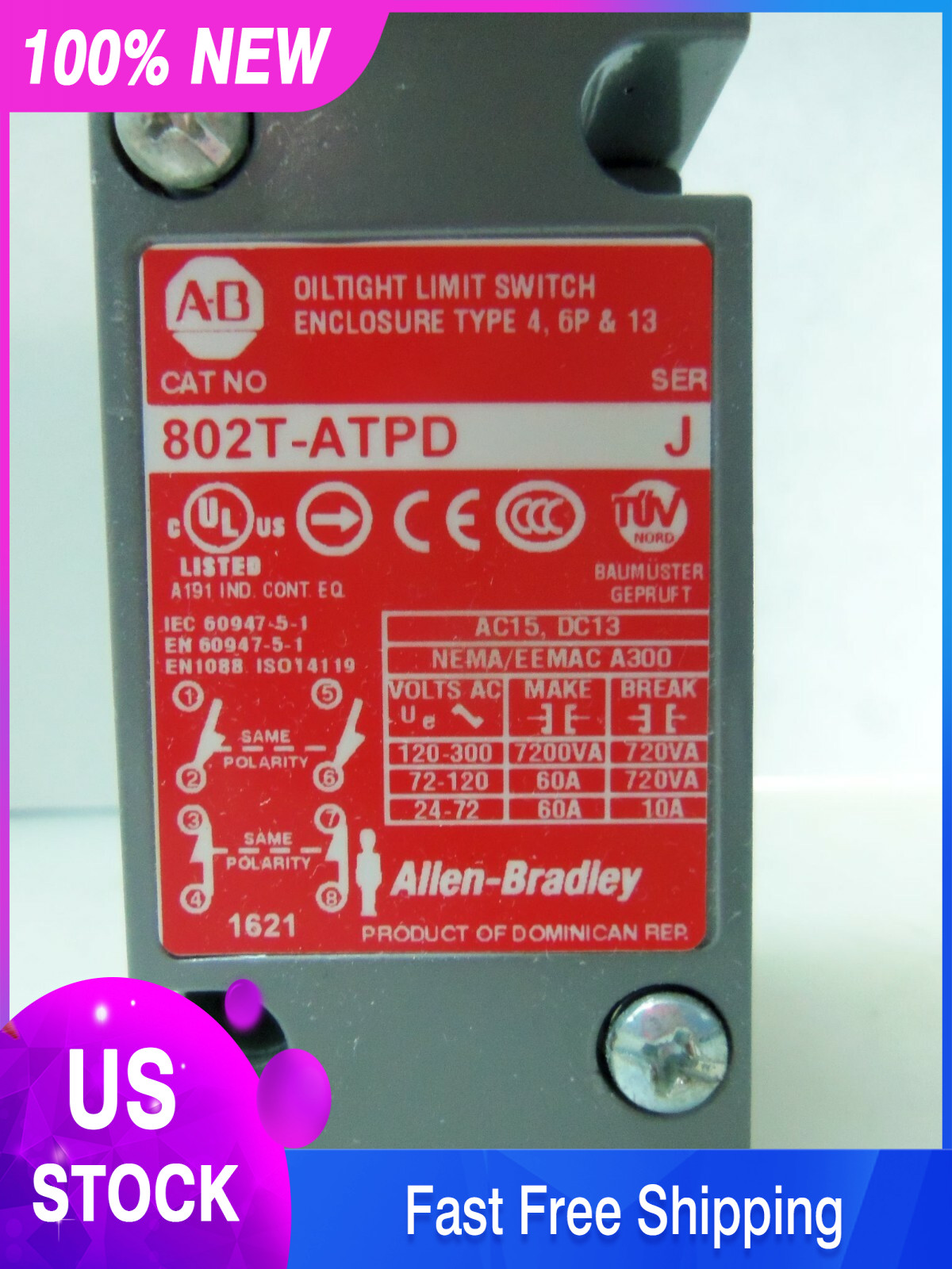 New Allen Bradley 802T-ATPD OilTight Limit Switch Series J NIB