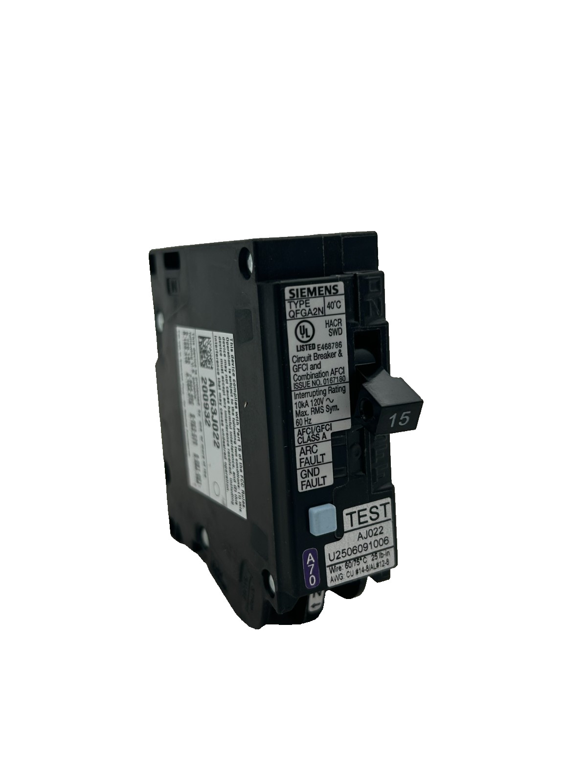 New Siemens Q115DFN Combination Plug-on Circuit Breaker AFCI/GFCI 15A 1Pole 120V