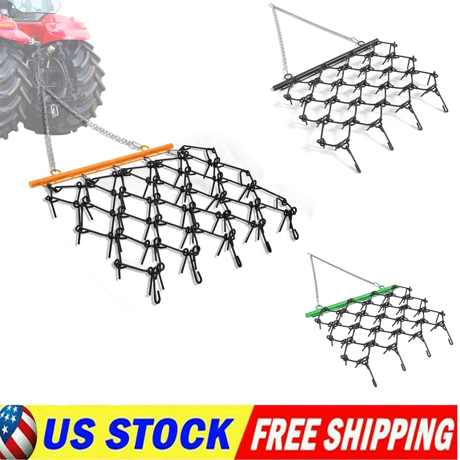 Drag Harrow for ATV UTV Tractor, 4×4 ft & 5×4.5 ft, 3/8″ 1/2″ Teeth, Tow Behind