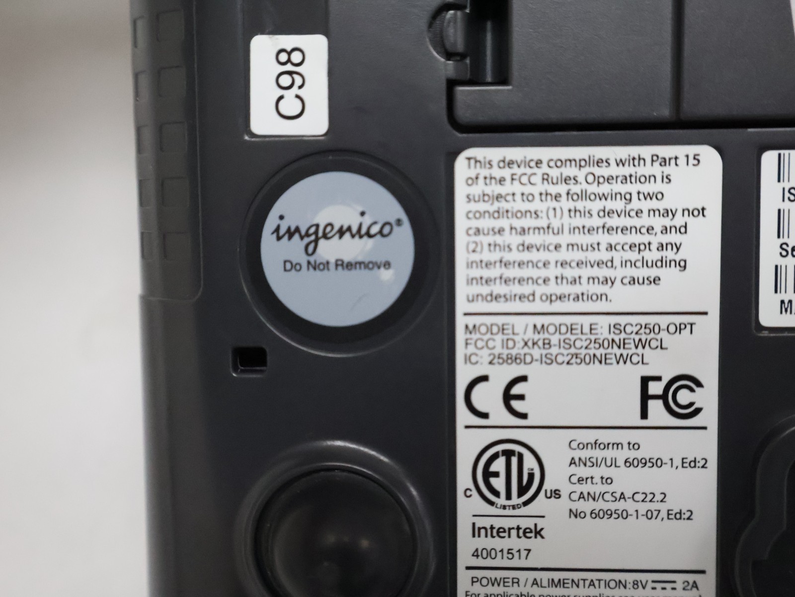 Ingenico iSC250-OPT Color Touchscreen POS Terminal with Power Supply ( AS-IS )