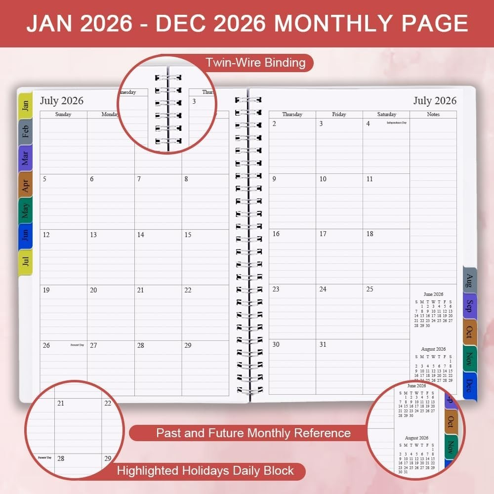 2026 Flexible & Compact Weekly Monthly Planner with 12 Tabs & Inner Pocket