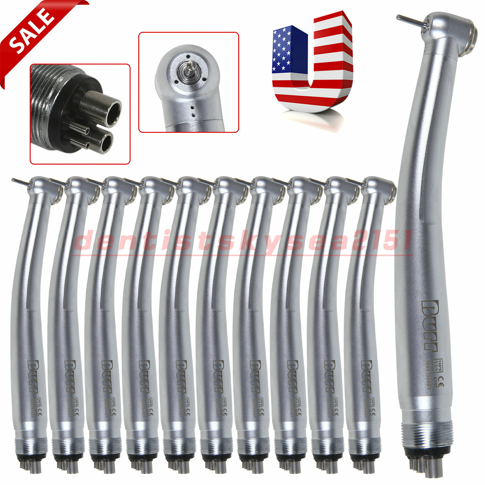 10X Dental High Speed Handpiece 4Holes Standard Head Turbine Fit NSK U3BM