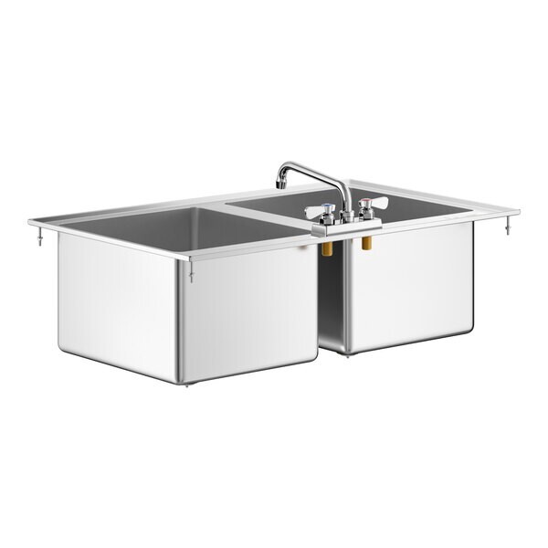 21″W x 33″L 16G Stainless Steel Two Compartment Drop-In Sink w/ 8″ Swing Faucet