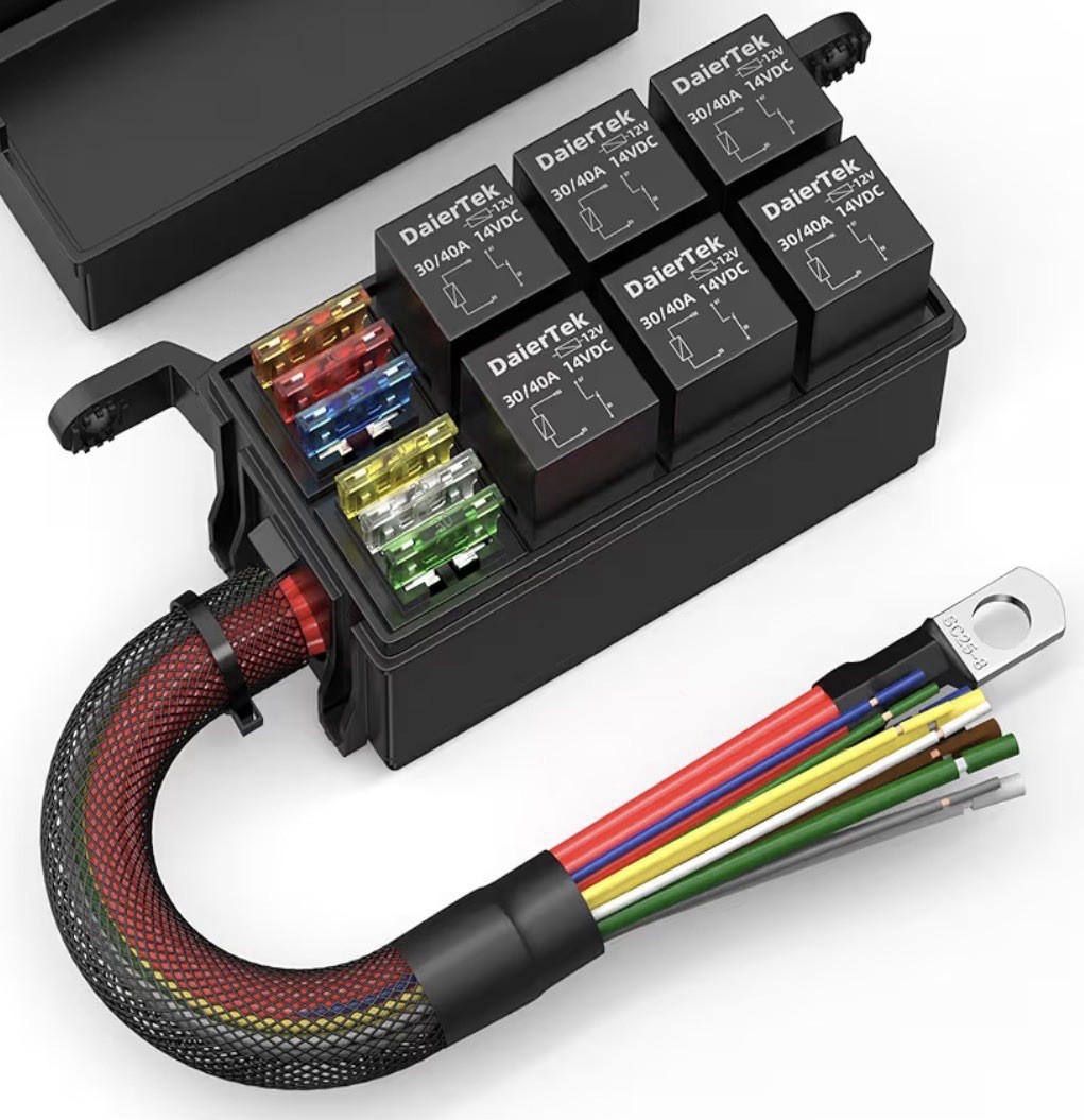 Universal 12V 6-Way Relay Fuse Box 6 Slot ATC/ATO Fuse Pre-Wired Relay Panel