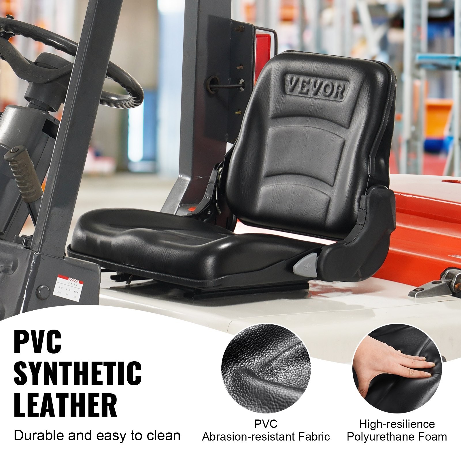 Universal Forklift Seat, Fold Down Tractor Seat with Adjustable Angle Back and M