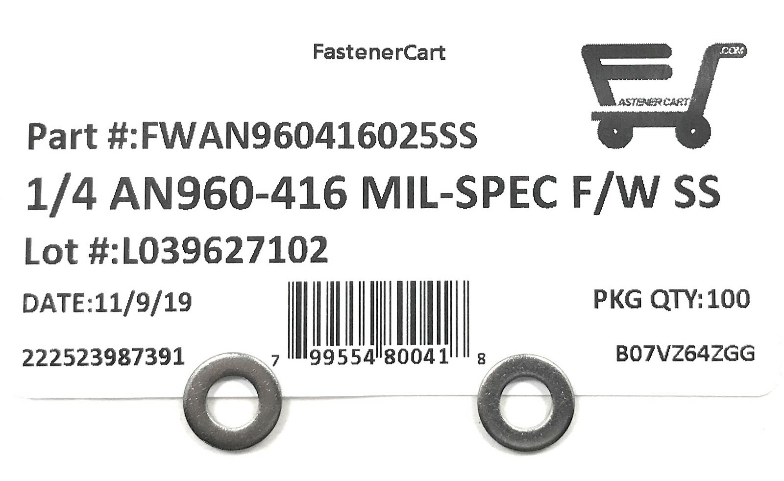 (100) 1/4 AN960-416 Mil-Spec Washers Stainless Steel AN960416 (100 Pieces)