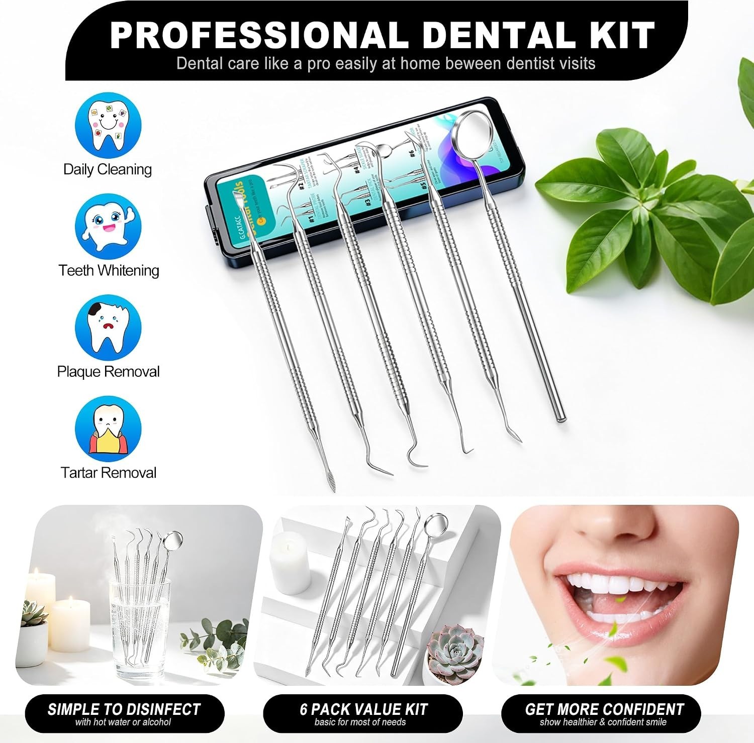 Dental Tools, Dental Pick for Teeth Cleaning, Stainless Steel Hygiene Kit with