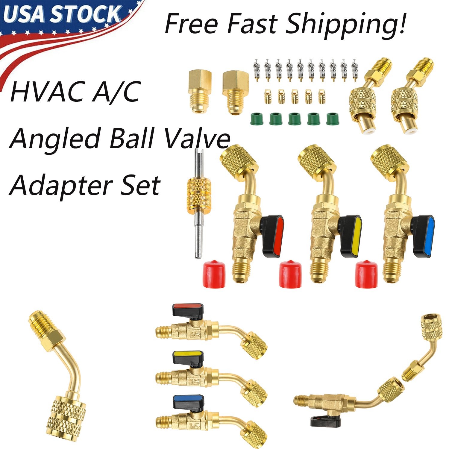 HVAC A/C Angled Ball Valve Adapter For R410A R134A R12 R22 w R410A Adapter Kit