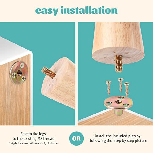 2″ Round Solid Wood Furniture Leg Set of 4 Mid-Century Modern Sofa 2” 4sets