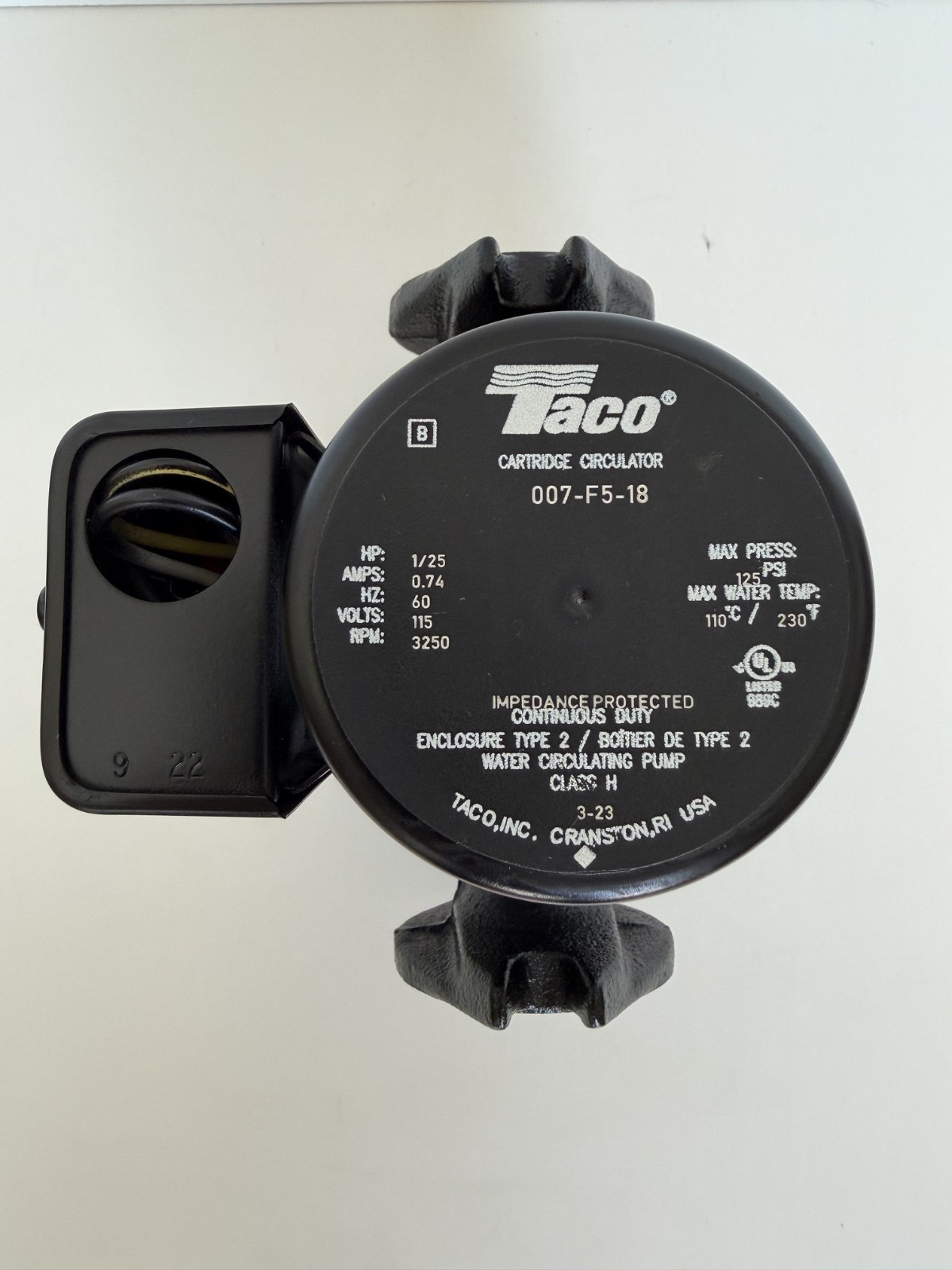 Taco 007-HF5-18 Cast Iron Circulator, 1/25 HP 115V Boiler Pump