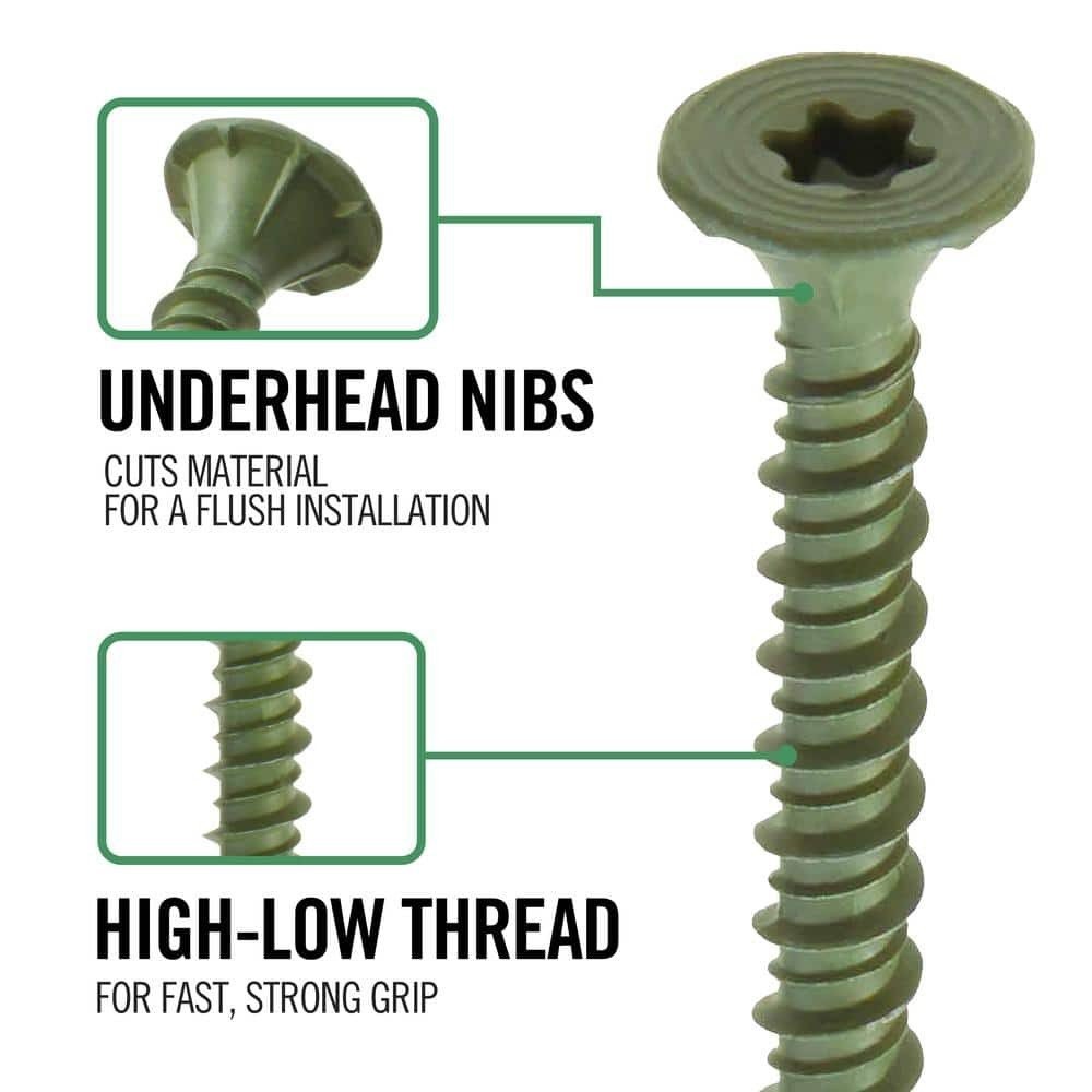 Ribbed Flat Head T25 Star Drive Cement Board Screw #9 x 1-5/8 in. (575-Pack)