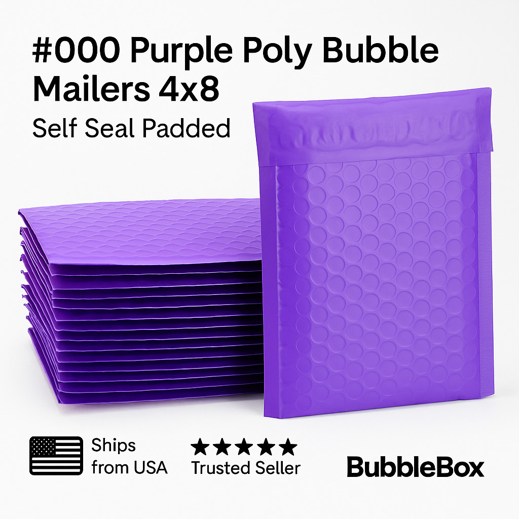 Purple #000 4×8 Poly Bubble Mailers Self Seal Padded Shipping Envelopes