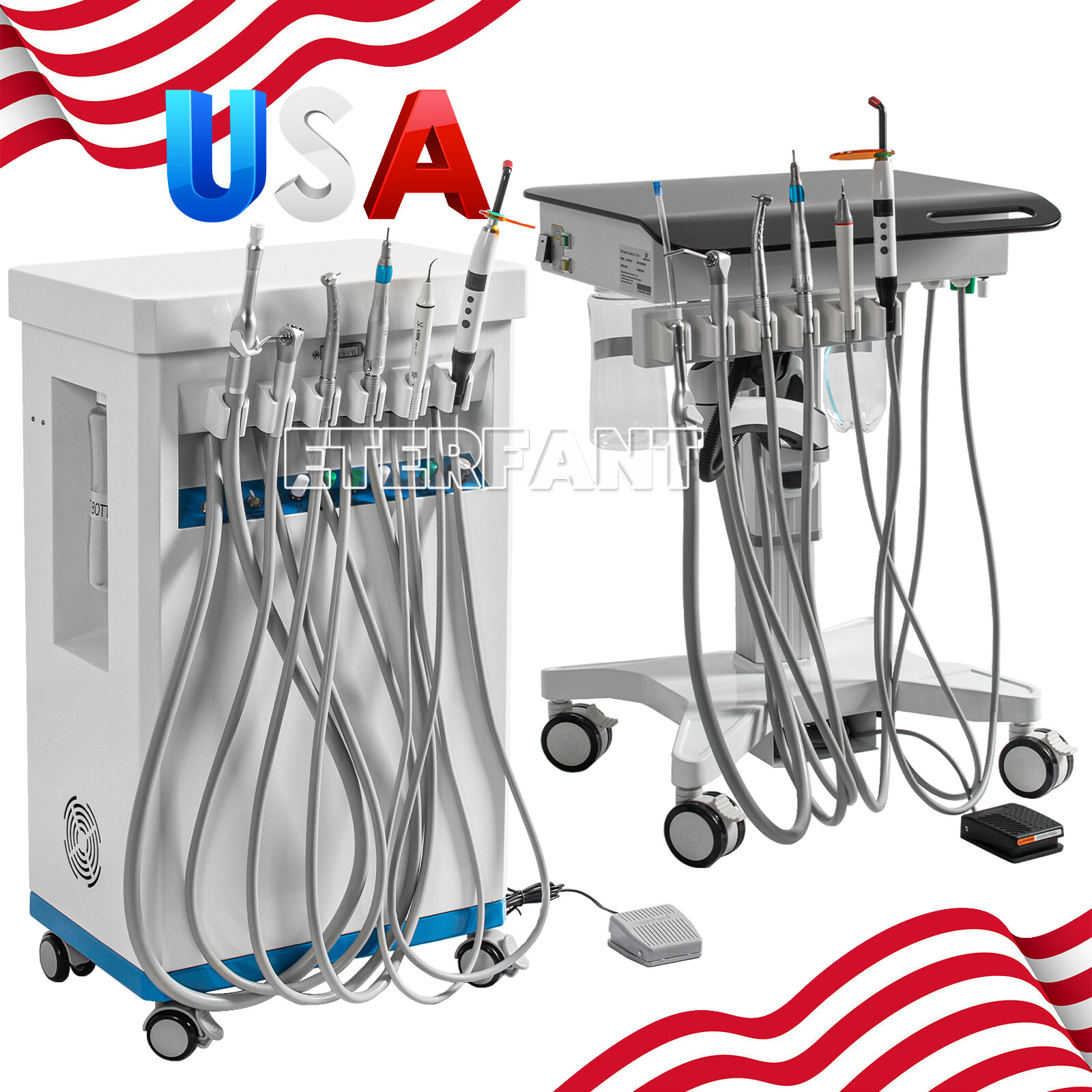 Dental Unit w/Air Compressor Curing Light Scales GU-P209/Mobile Delivery Cart
