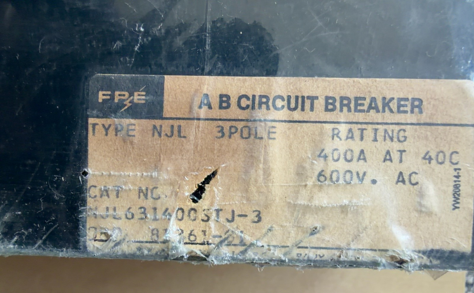 FPE NJL631400 400A 3 Pole 600VAC Circuit Breaker Federal Pacific NJL