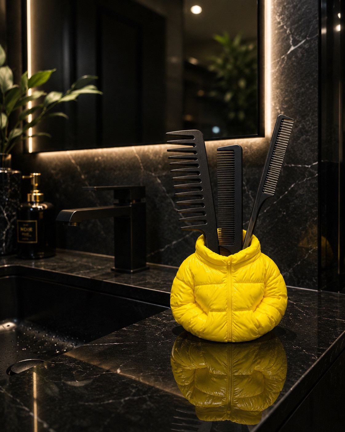 Yellow Puffer Jacket Holder 3D Printed Pencil Makeup Brush Toothbrush Organizer