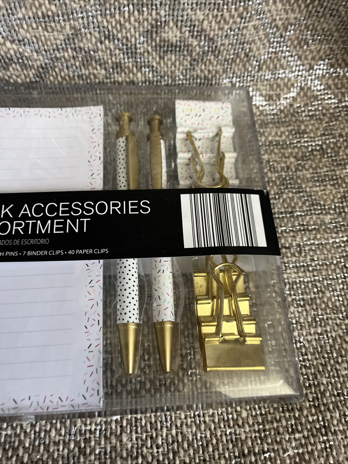 Pembrook Desk Accessories Assortment Ballpoint Pens, Notepad, Pins, Binder Clip