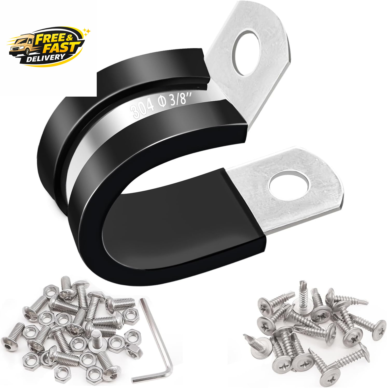 50PCS 3/8 Inch Cable Clamps 304 Stainless Steel Rubber Cushion Insulated Wire Cl