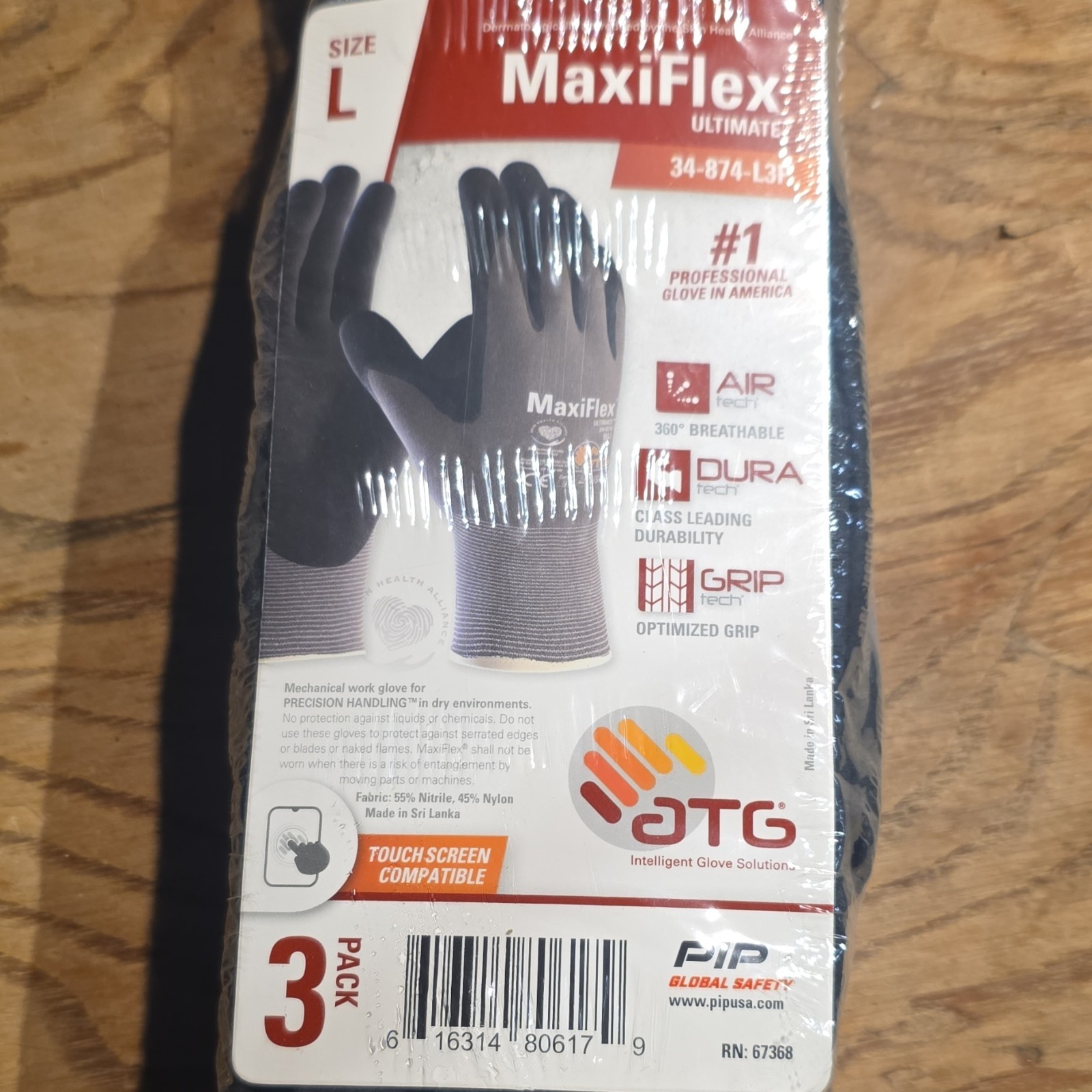 MaxiFlex Ultimate 34-874-L3P Nitrile Nylon Work Gloves Size L 3 Pack