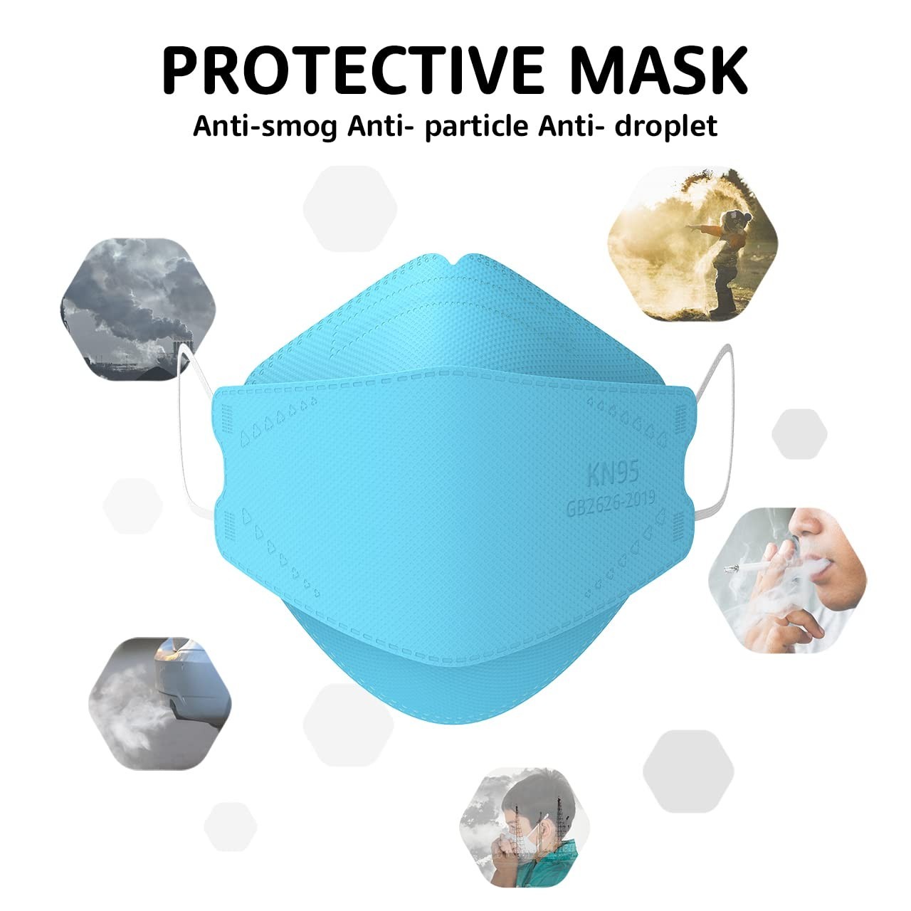 50 Count KN95 Face Masks for Teens and Adults, Comfortable Skin-Friendly Fit