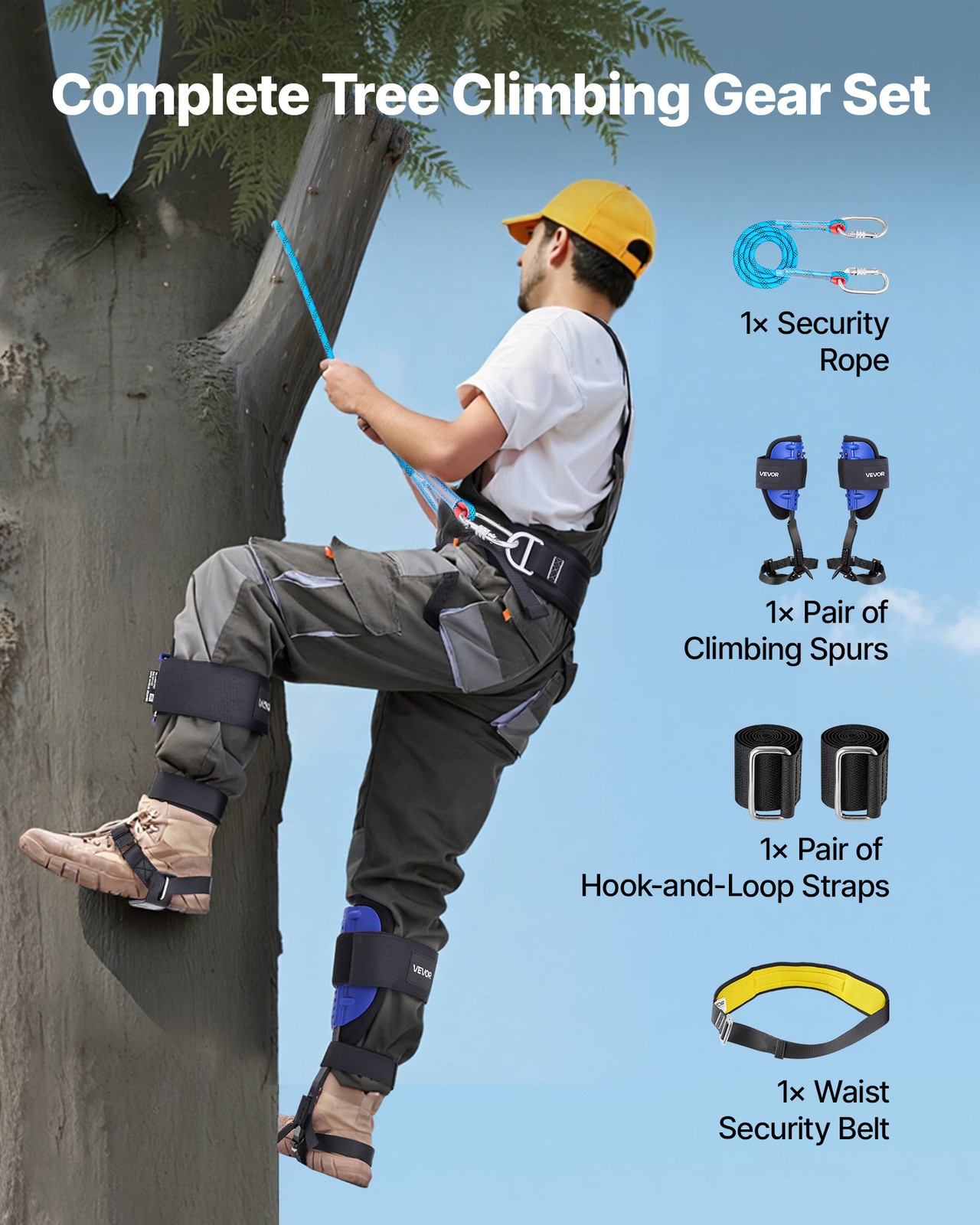 VEVOR Tree Climbing Spikes Set Adjustable Height Climbing Spurs Gear Rope Belt
