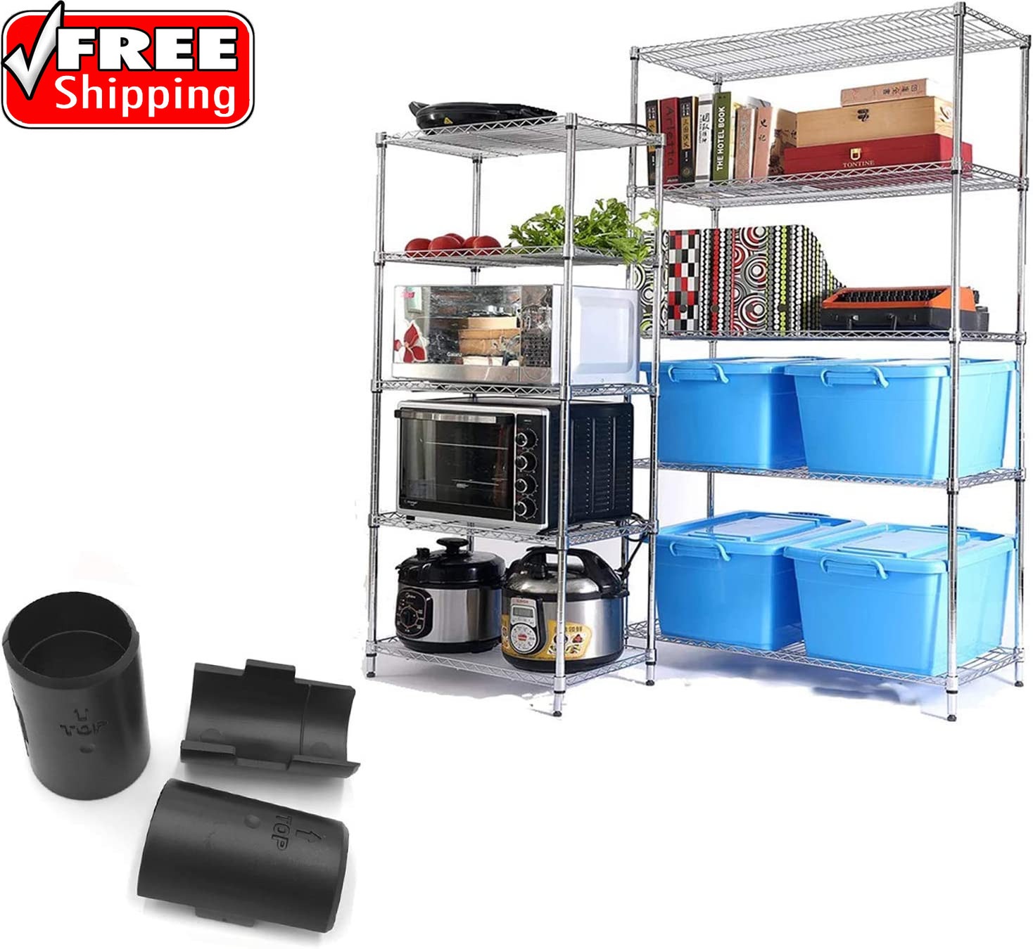 54 Pack Wire Shelving Shelf Lock Clips, Black, ABS Plastic & Metal, 1″ Post Shel