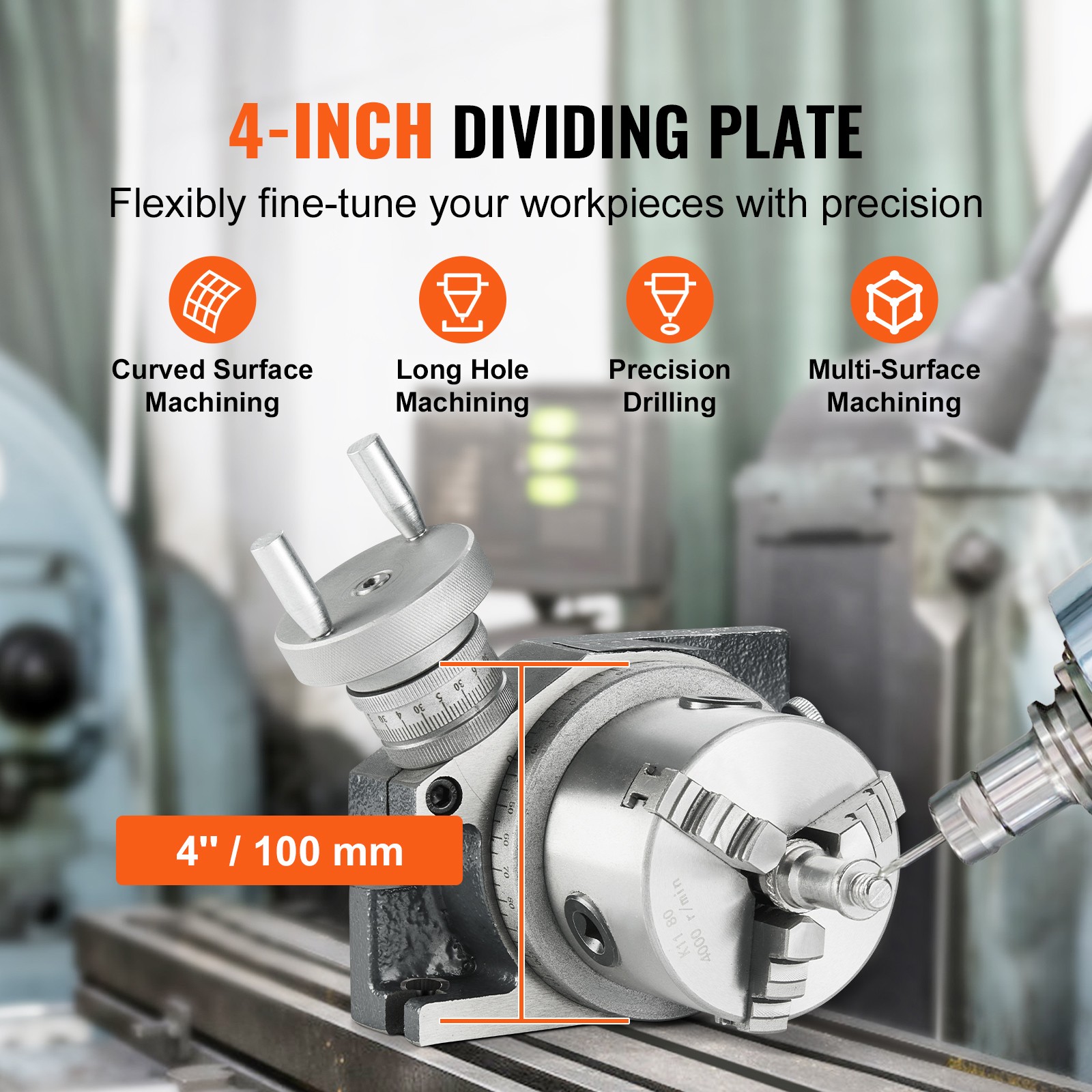 VEVOR Rotary Table for Milling Machines 4» Horizontal Vertical with 3-Jaw Chuck