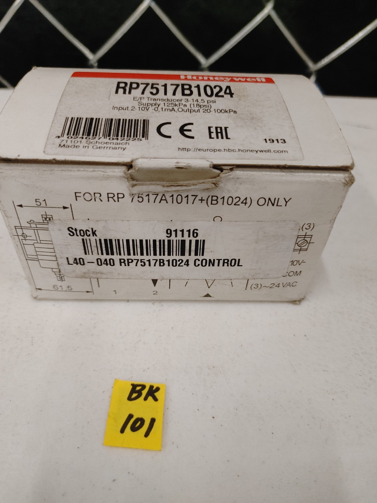 Honeywell RP7517B1024 Transducer