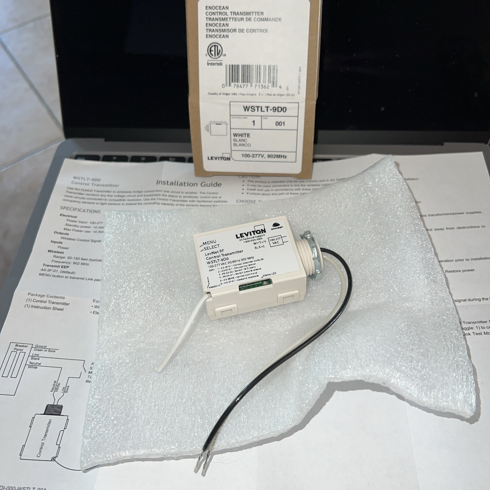 NEW Genuine ENOCEAN Leviton WSTLT-9D0 White Control Transmitter 100-277V 902 MHz