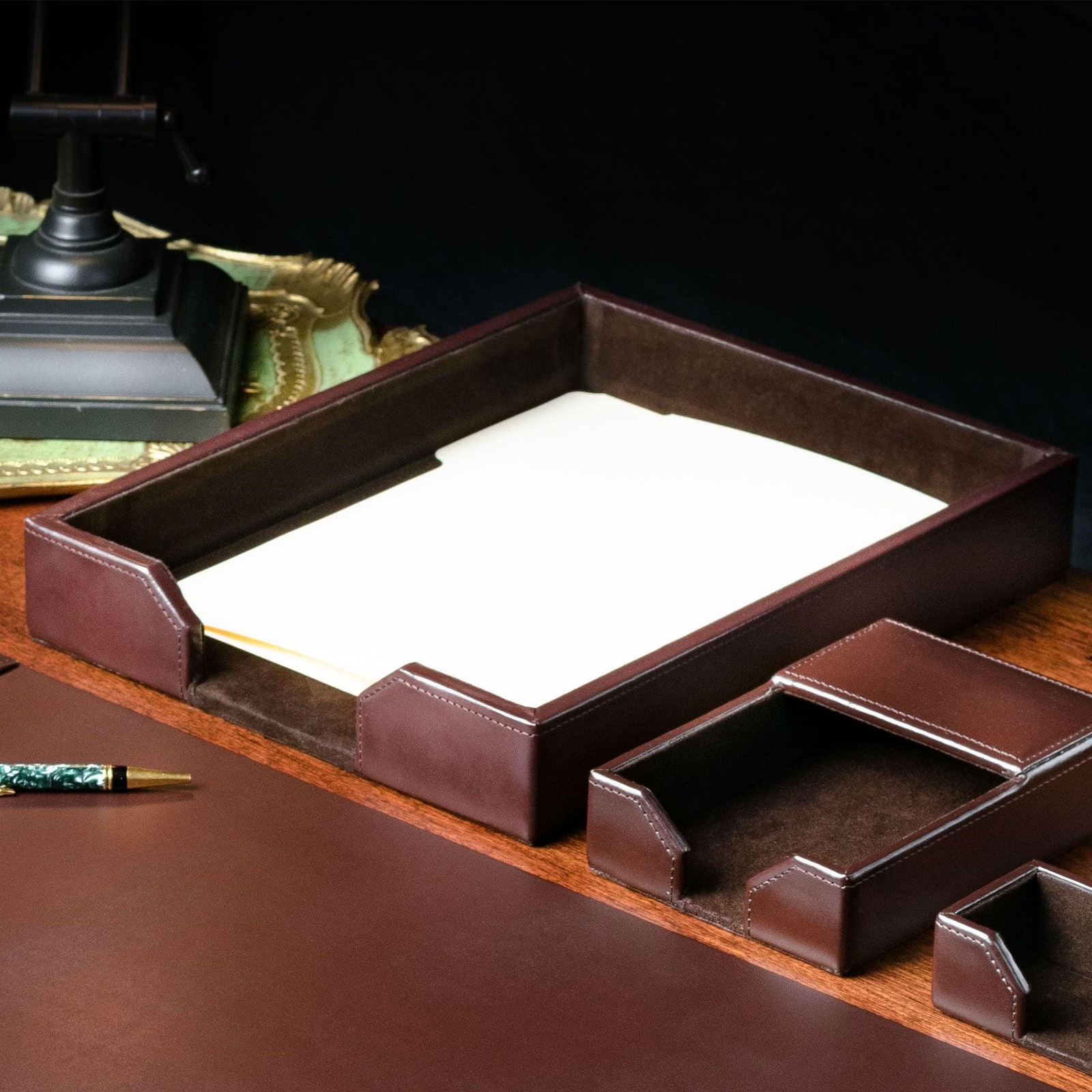Dacasso Dark Brown Bonded Leather Luxury Letter Tray Holder – Paper Organizer