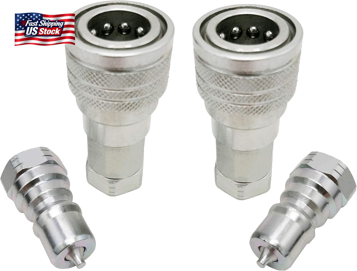 ISO 7241-B 1/4 Inch NPT Quick Disconnect Hydraulic Coupler/Coupling (2 Set)