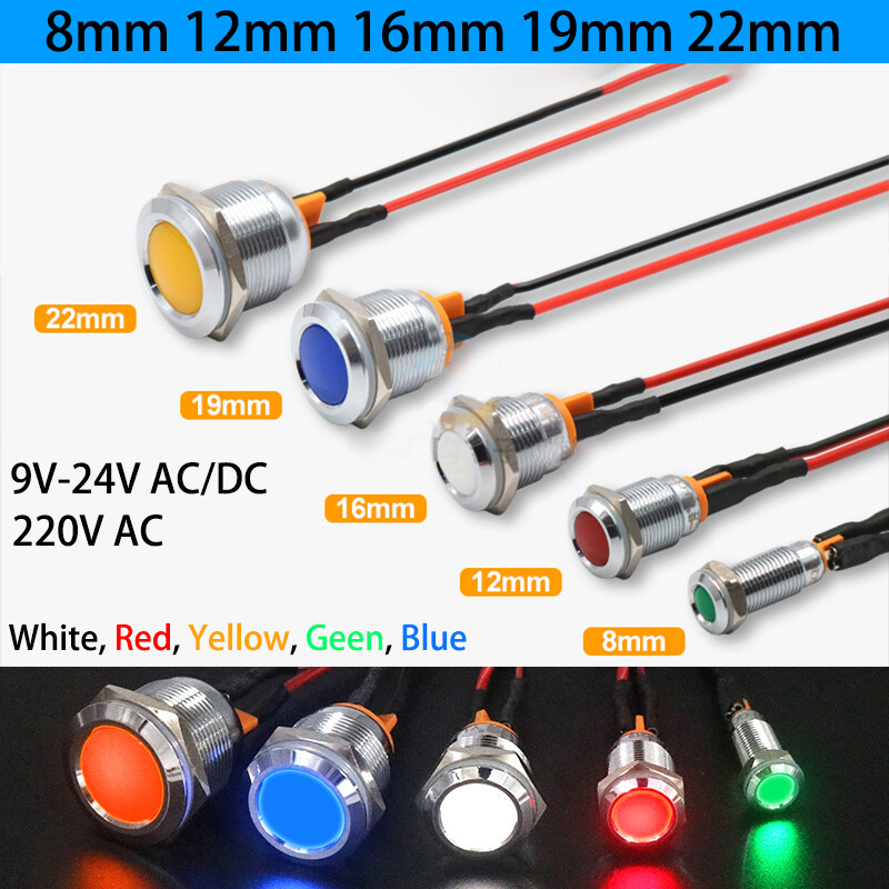 LED Indicator 8/12/16/19/22mm Waterproof Metal Pilot Dash Light Panel Lamp AC/DC