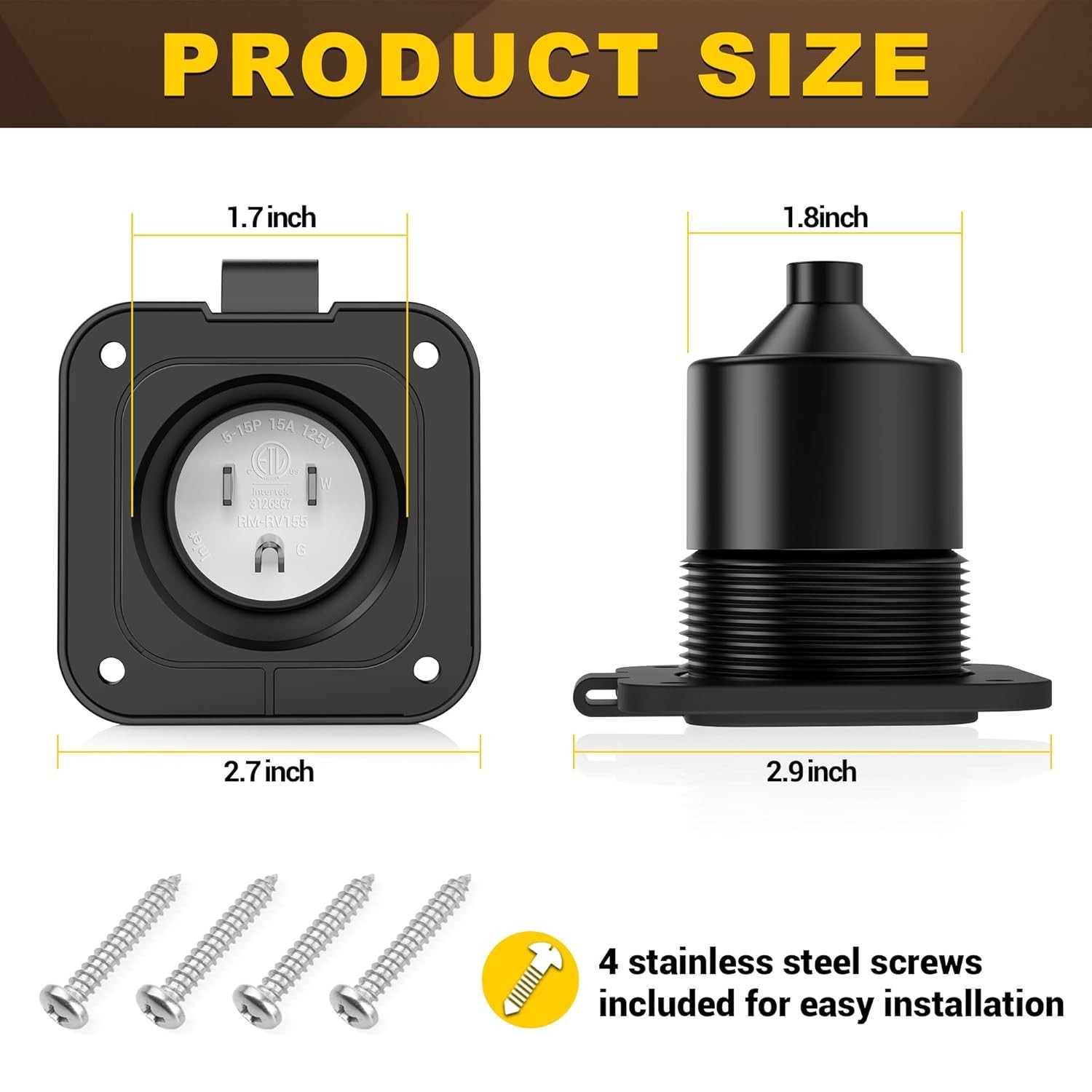 15 Amp AC Inlet Plug Marine RV Electrical Port Waterproof Cover Outdoor