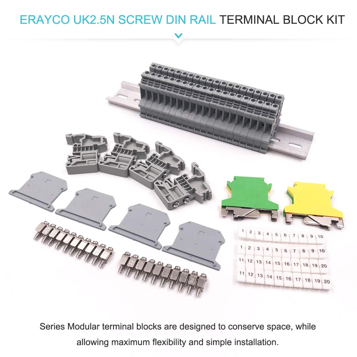 DIN Rail Terminal Block Kit with Rail and Accessories