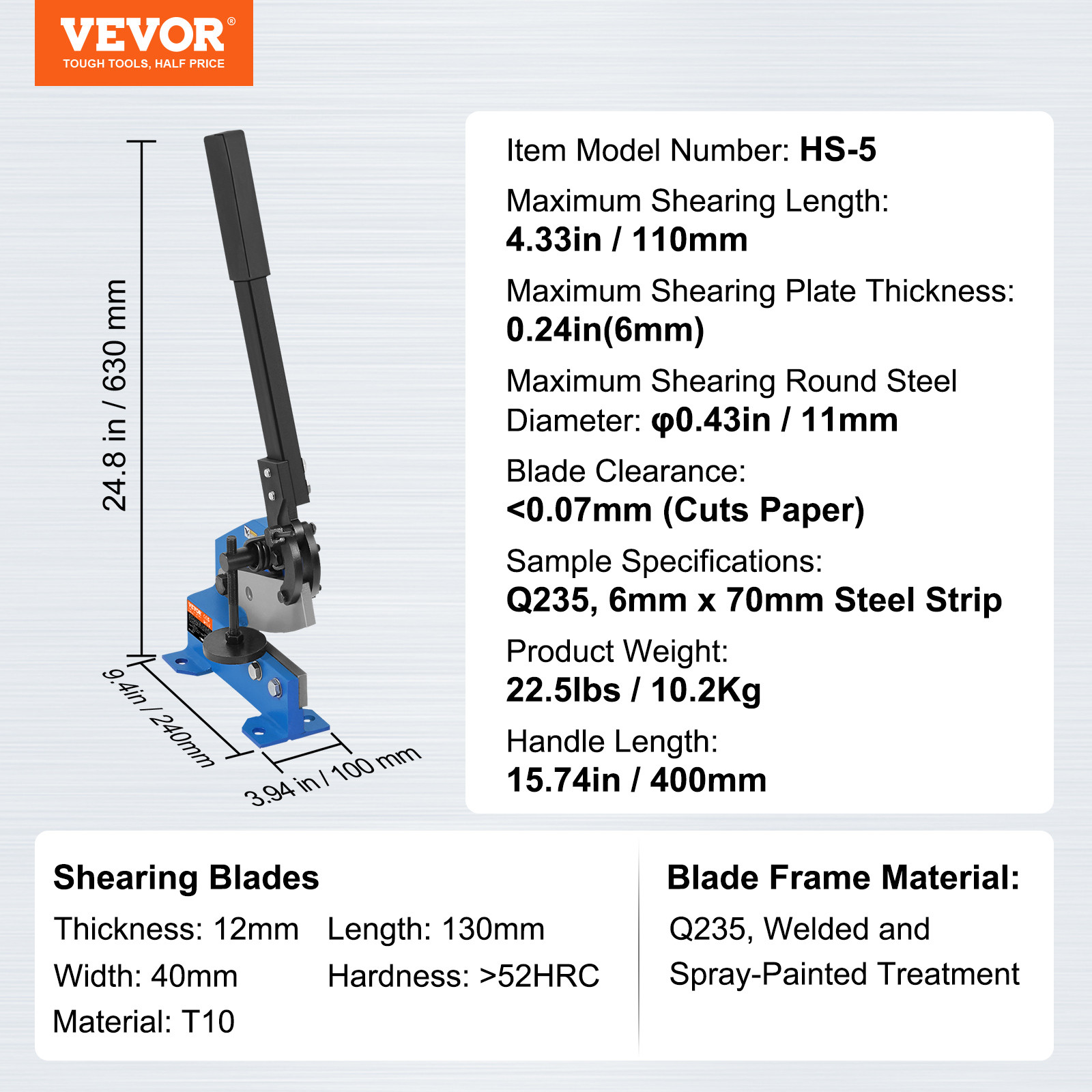 VEVOR 5″ Manual Hand Plate Shear Benchtop Cutter Metal Sheet Processing Q235