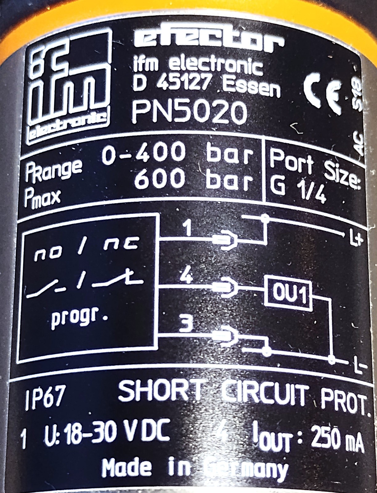 Efector PN-400-SBR14-HFPKG/US/ /V PN5020 18-30 V DC 0-400 bar Pressure Sensor