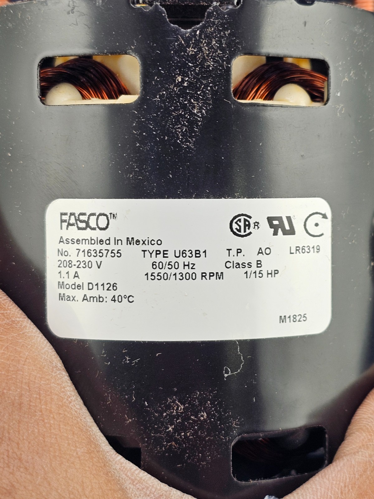 Fasco D1126, S58-486 Replacement Motor 1/15HP, 208-230V, 1550/1300RPM, 1.1A CWSE