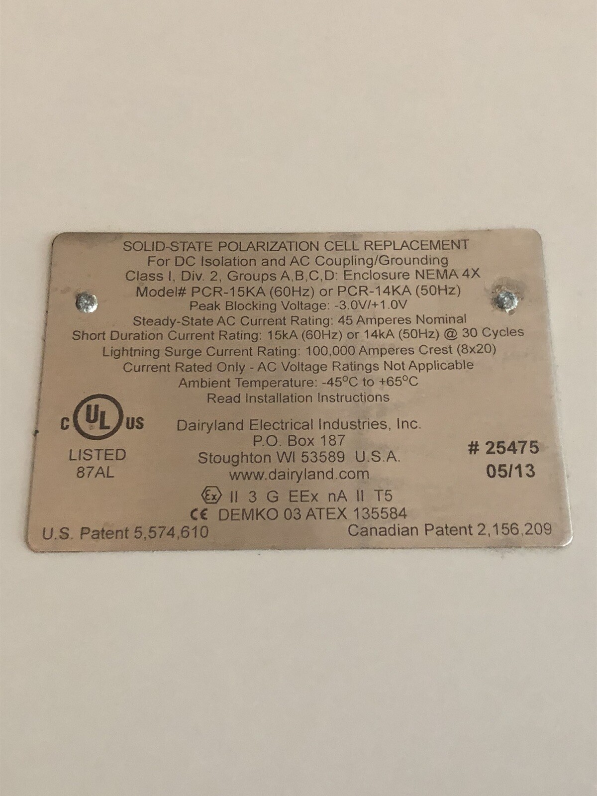 Dairyland Electrical PCR-15KA Polarization Cell Brand New with Hardware VF10
