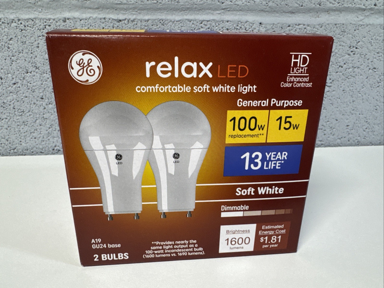 Relax LED comfortable soft white light box of two, Gu24 base, 15W 100W replace