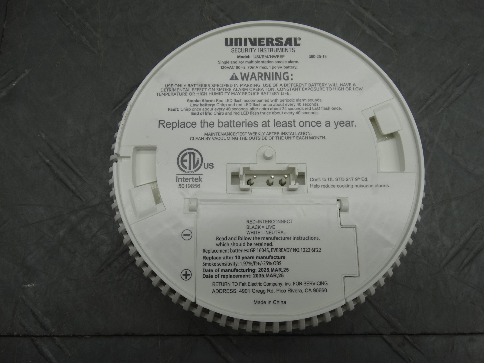 Universal Security Instruments Hardwired & 1-Year Battery Backup Smoke Detector